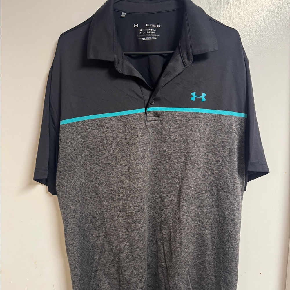Under Armour Men's Black, Gray, and Teal Polo Shirt